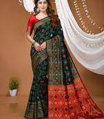 green silk blend jacquard weaving saree with matching blouse