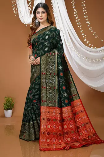green silk blend jacquard weaving saree with matching blouse