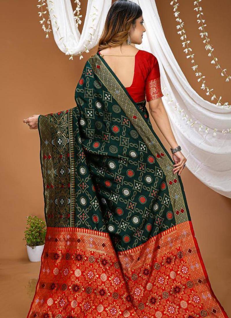 green silk blend jacquard weaving saree with matching blouse