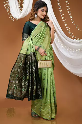pista silk blend jacquard weaving saree with matching blouse