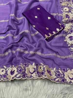 levender georgette embroidered work saree with blouse 4