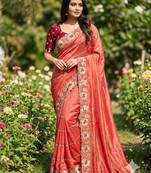 orange georgette embroidered work saree with blouse