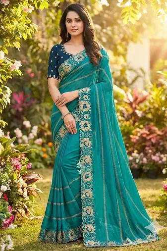 rama georgette embroidered work saree with blouse