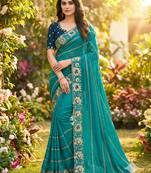 rama georgette embroidered work saree with blouse