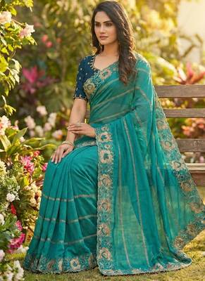 rama georgette embroidered work saree with blouse 2