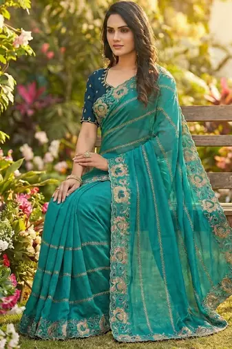 rama georgette embroidered work saree with blouse