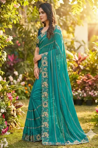 rama georgette embroidered work saree with blouse