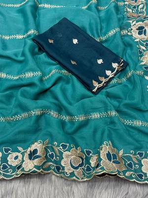 rama georgette embroidered work saree with blouse 4