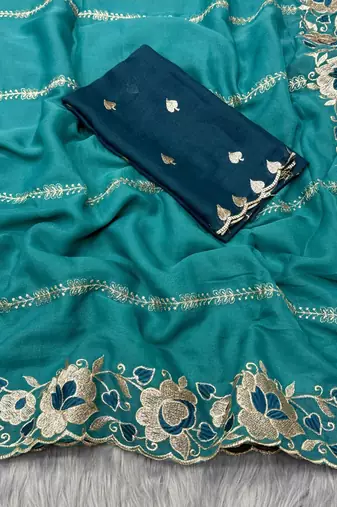 rama georgette embroidered work saree with blouse