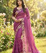 wine georgette embroidered work saree with blouse