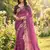 wine georgette embroidered work saree with blouse