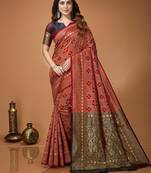 red silk blend woven work saree with un-stitched blouse