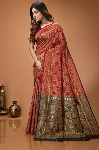 red silk blend woven work saree with un-stitched blouse