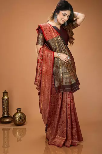 red silk blend woven work saree with un-stitched blouse