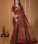 red silk blend woven work saree with un-stitched blouse