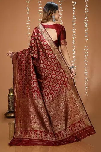 red silk blend woven work saree with un-stitched blouse