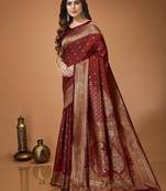 maroon silk blend woven work saree with un-stitched blouse