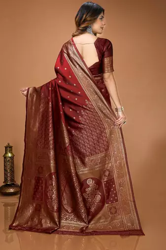maroon silk blend woven work saree with un-stitched blouse
