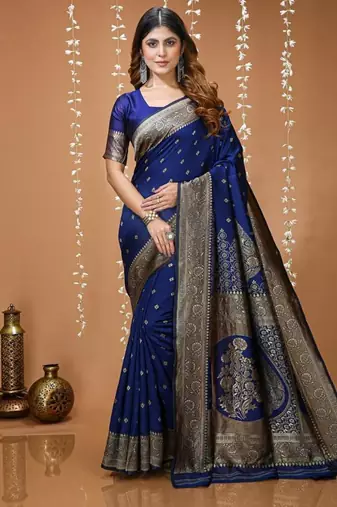 blue silk blend woven work saree with un-stitched blouse