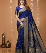 blue silk blend woven work saree with un-stitched blouse