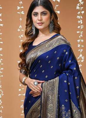 blue silk blend woven work saree with un-stitched blouse 2