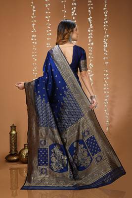 blue silk blend woven work saree with un-stitched blouse 3
