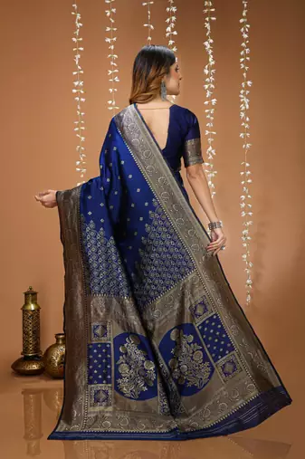 blue silk blend woven work saree with un-stitched blouse