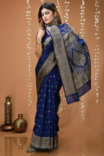 blue silk blend woven work saree with un-stitched blouse