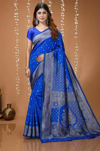 royal blue silk blend woven work saree with un-stitched blouse