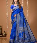 royal blue silk blend woven work saree with un-stitched blouse