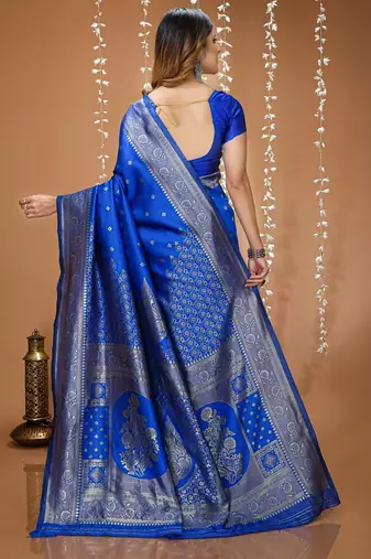 royal blue silk blend woven work saree with un-stitched blouse