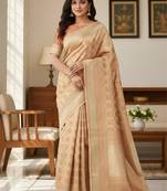 beige silk blend zari woven saree with un-stitched blouse