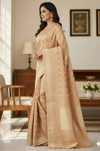 beige silk blend zari woven saree with un-stitched blouse