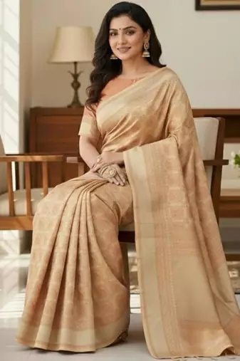 beige silk blend zari woven saree with un-stitched blouse