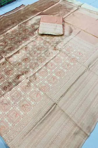 beige silk blend zari woven saree with un-stitched blouse