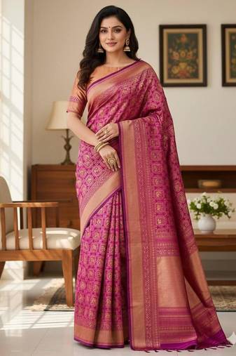 wine silk blend zari woven saree with un-stitched blouse