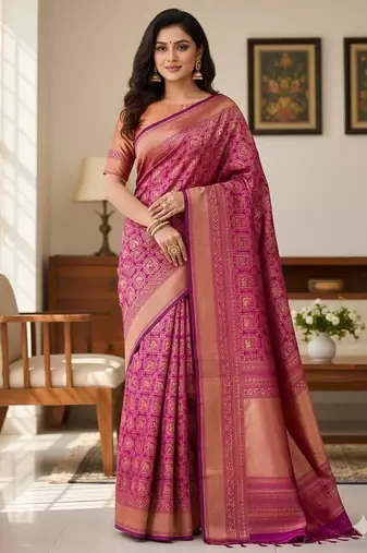 wine silk blend zari woven saree with un-stitched blouse