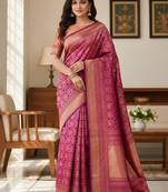 wine silk blend zari woven saree with un-stitched blouse