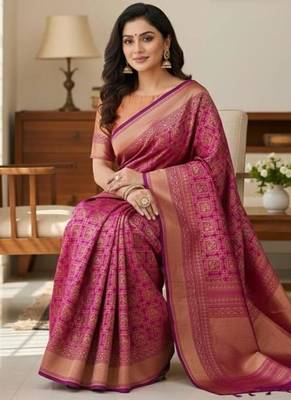 wine silk blend zari woven saree with un-stitched blouse 2
