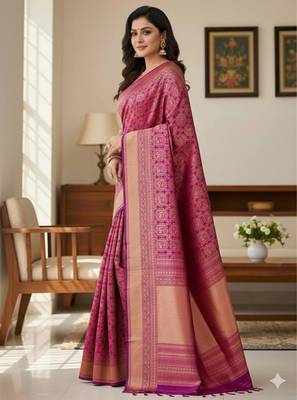 wine silk blend zari woven saree with un-stitched blouse 3