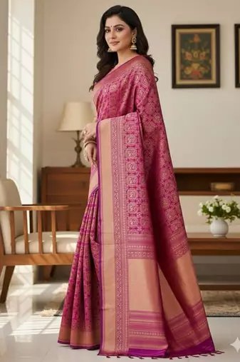 wine silk blend zari woven saree with un-stitched blouse
