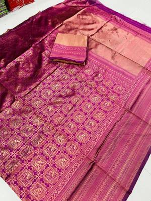 wine silk blend zari woven saree with un-stitched blouse 4