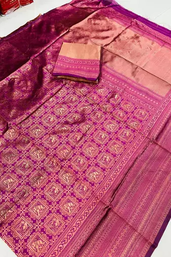 wine silk blend zari woven saree with un-stitched blouse