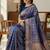 navy blue silk blend zari woven saree with un-stitched blouse