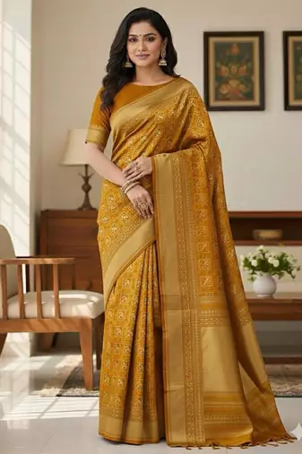 mustard silk blend zari woven saree with un-stitched blouse
