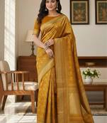 mustard silk blend zari woven saree with un-stitched blouse