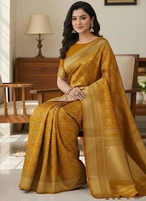 mustard silk blend zari woven saree with un-stitched blouse 2
