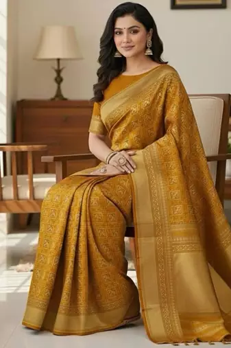 mustard silk blend zari woven saree with un-stitched blouse