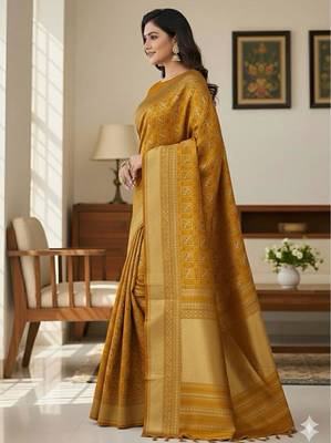 mustard silk blend zari woven saree with un-stitched blouse 3