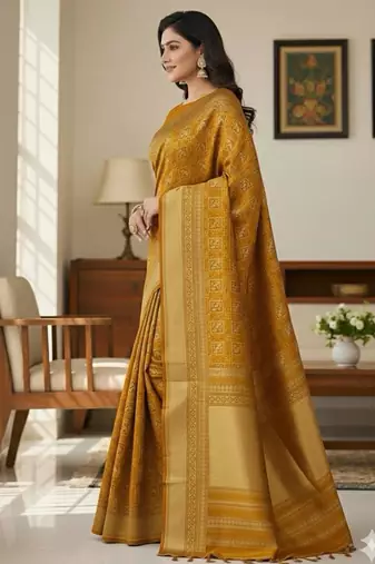 mustard silk blend zari woven saree with un-stitched blouse